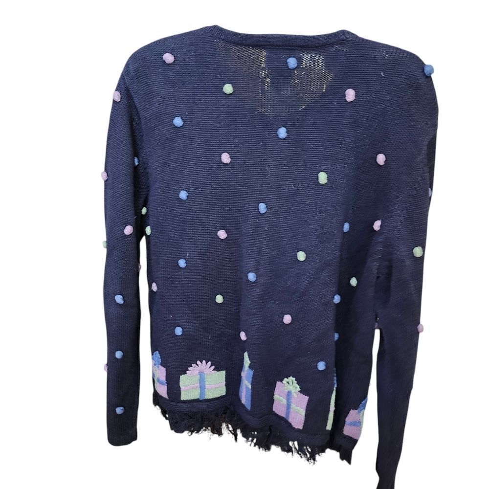 Christopher & Banks VTG Hand Embroidered Birthday Christmas cardigan sweater LG - Picture 4 of 12